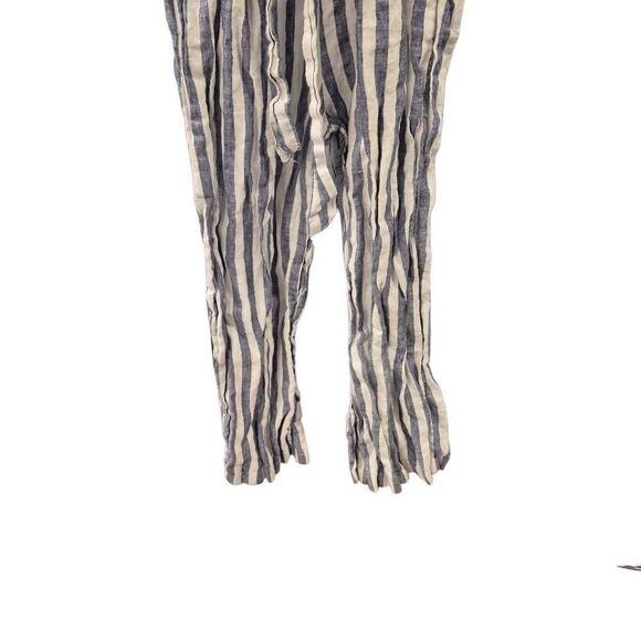 Rachel Zoe Women's White & Blue Linen Striped Romper with Pockets, Sash & Adjust - Picture 11 of 15